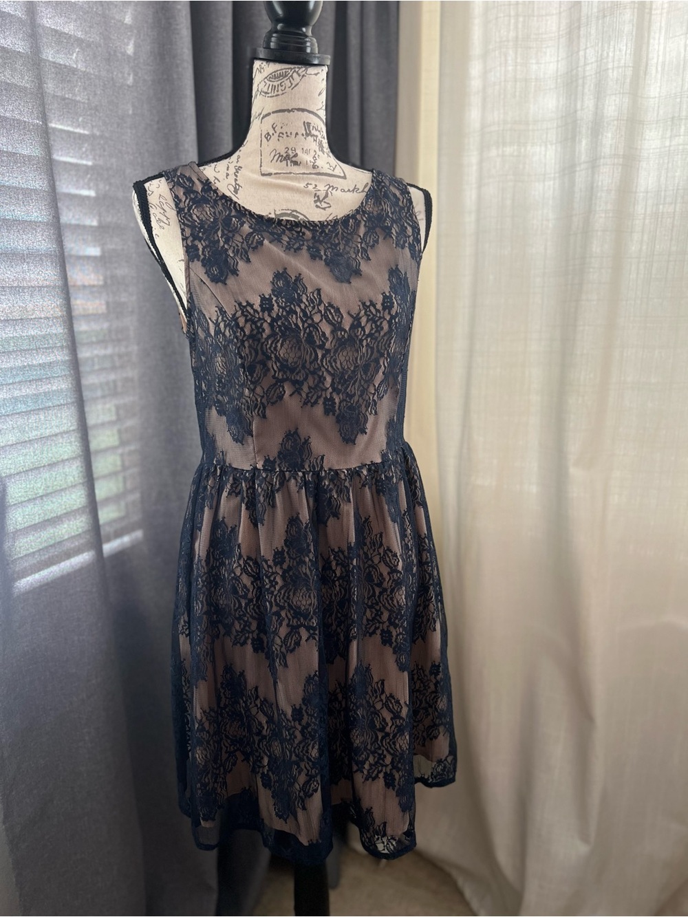 Forever 21 Navy Lace Dress with Nude Underlay